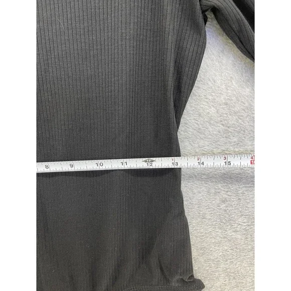 NY Collection Women's Bodysuit Ribbed 3/4 Sleeve Solid Black Medium - Picture 8 of 13